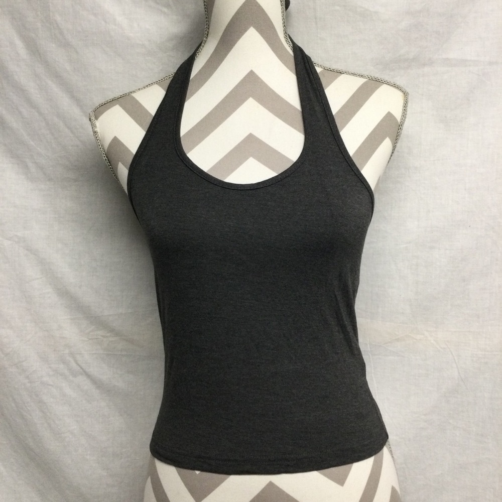 Dazy Womens Dark Gray Backless Halter Chop Top Sz L